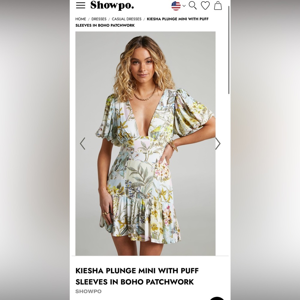 Showpo KIESHA PLUNGE MINI WITH PUFF SLEEVES IN BOHO PATCHWORK